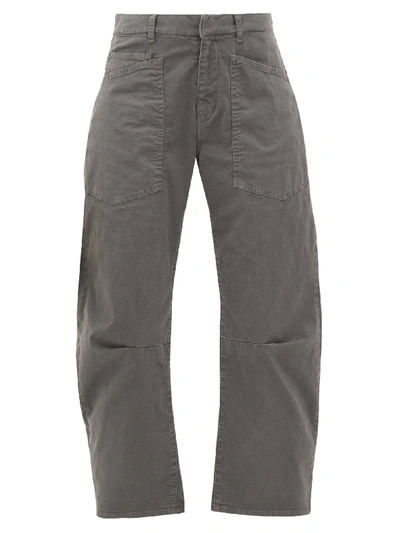 Nili Lotan Shon Cropped Cotton-blend Wide-leg Trousers In Charcoal