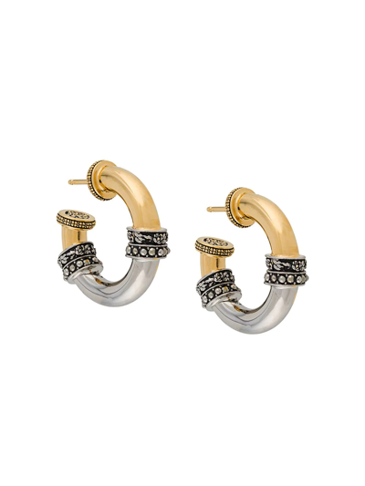 Alexander Mcqueen Engraved Bi-colour Hoop Earrings In Antique Silver