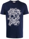 Alexander Mcqueen Printed Cotton Jersey T-shirt In Blue,grey