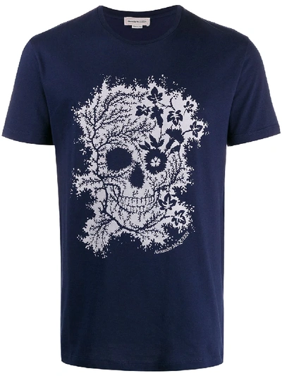 Alexander Mcqueen Printed Cotton Jersey T-shirt In Blue,grey