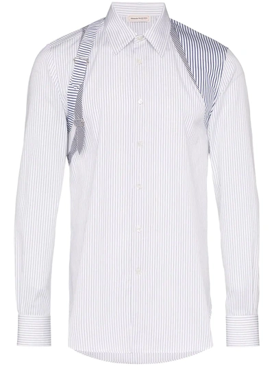 Alexander Mcqueen Harness Striped Cotton-poplin Shirt In White