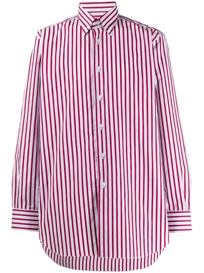 Brioni Striped Button-down Shirt In Red