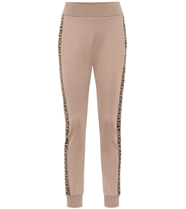 Fendi Ff Logo Tape Jersey Jogging Pants In Beige | ModeSens