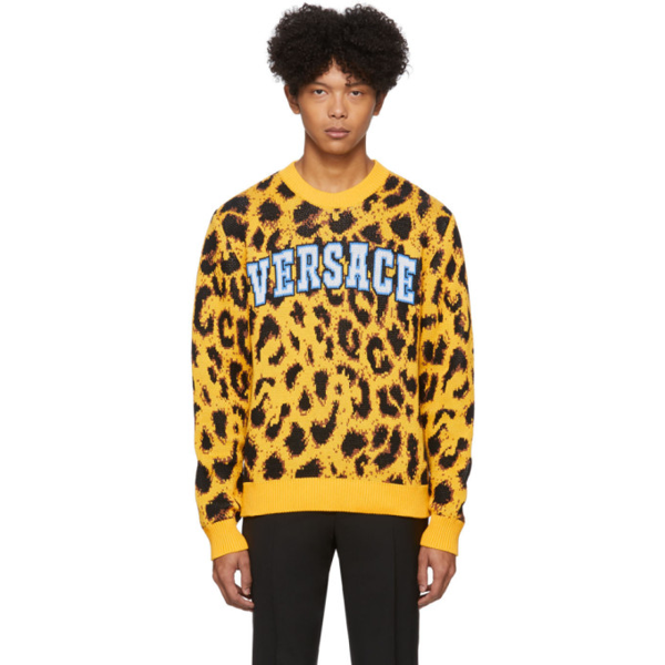 Versace Yellow Leopard Print Sweater In A7804 Yello | ModeSens