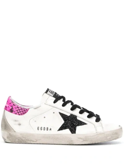 Golden Goose Sneakers Superstar Fuxia Python Glitter Star In White Leather-washed Gold