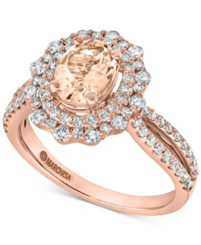 Marchesa Gemstone Bridal By  Aquamarine (1 Ct. T.w.) & Diamond (7/8 Ct. T.w.) Engagement Ring In 14k  In Yellow/rose Gold