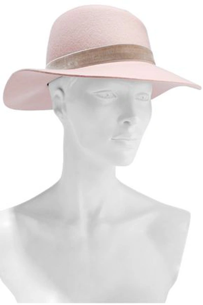 Rag & Bone Zoe Printed Calf Hair-trimmed Wool-felt Fedora In Pastel Pink