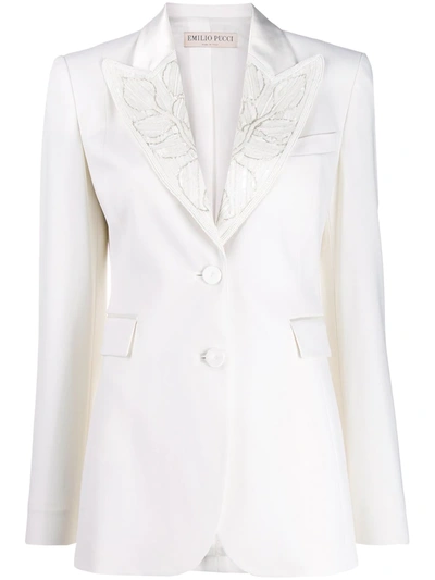 Pucci Bead Embellished Lapel Blazer In White