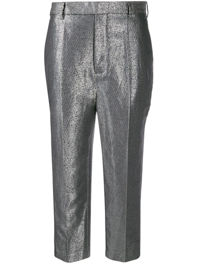 Rick Owens Easy Astaire Cropped Metallic Silk-blend Twill Tapered Pants In Silver