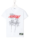 Msgm Teen Palm Print T-shirt In White