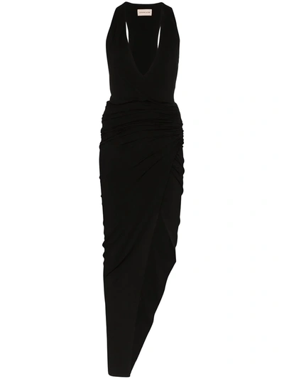 Alexandre Vauthier V-neck Ruched Midi Dress In Black