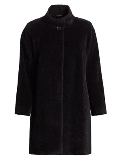 Cinzia Rocca, Plus Size Stand-collar Wool & Alpaca A-line Walking Coat In Black