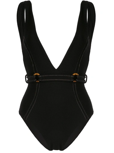 Suboo The New Wave Kaia Deep-v One-piece Swimsuit In Black
