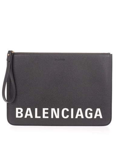 Balenciaga Cash 印花纹理皮革小袋 In Black