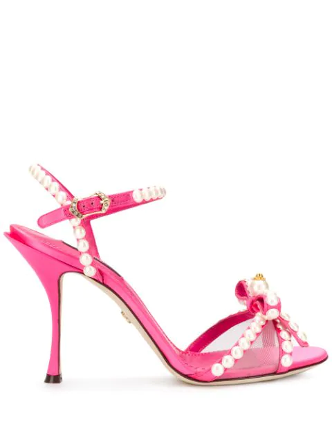 Dolce & Gabbana Faux Pearl-embellished Mesh-trimmed Satin Sandals In Pink  Powder | ModeSens