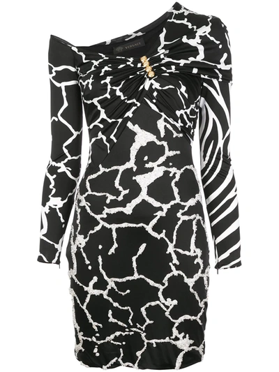 Versace Abstract Print One Shouldered Dress In Black