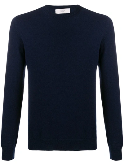 Pringle Of Scotland Embroidered-logo Crew-neck Jumper In Blue