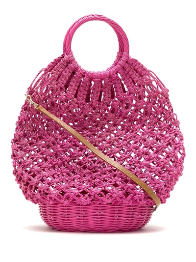 Serpui Lara Crochet Basket Bag In Pink