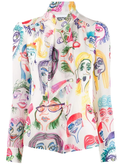 Moschino Doodle Print Blouse In White
