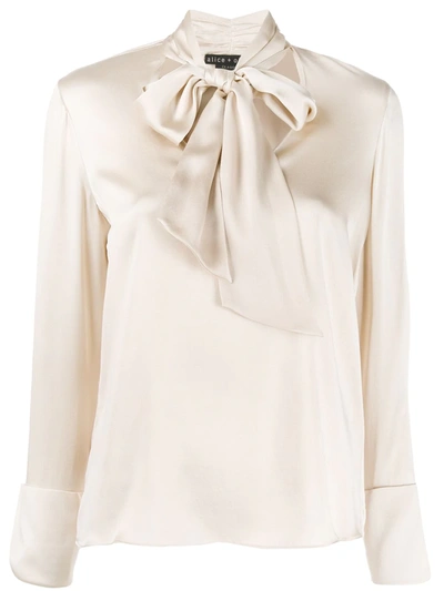 Alice And Olivia Satin Tied Blouse In Neutrals