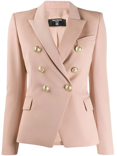 Balmain Double-breasted Fitted Blazer In Neutrals