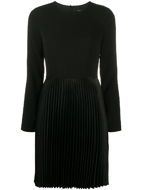 Theory Pleated Crepe Dart Dress In Black | ModeSens