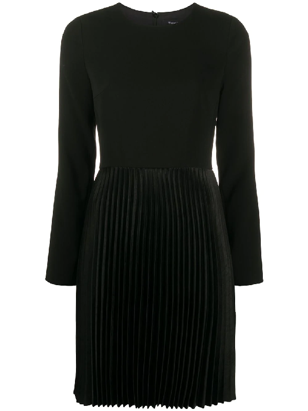 Theory Pleated Crepe Dart Dress In Black ModeSens
