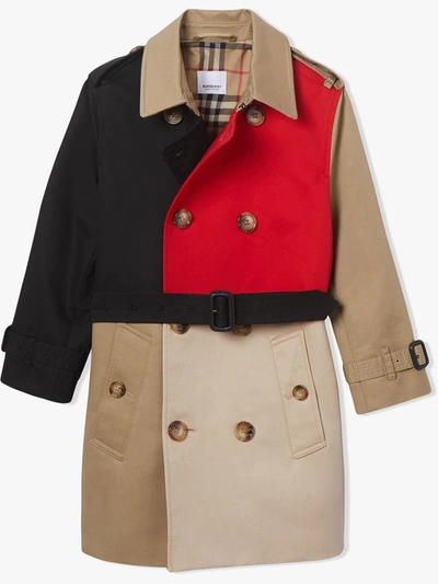 Burberry Kids' Colour Blocked Twill Trench Coat In Neutrals