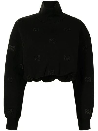 Alexander Wang Women's Logo Embroidered Cotton Cropped Sweater In Black