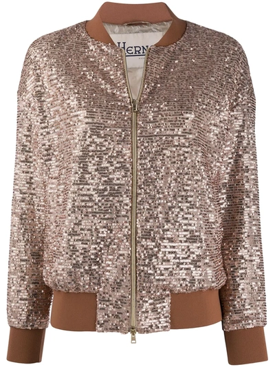 Herno Sequin Embellished Bomber Jacket In Gold