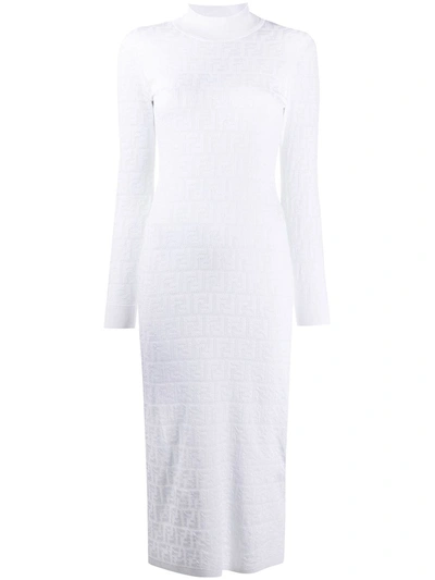 Fendi Jacquard Ff Motif Knitted Dress In White