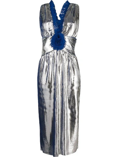 Marco De Vincenzo Ruffled Trim Midi Dress In Metallic