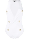 Balmain Decorative Buttons Swimsuit In White