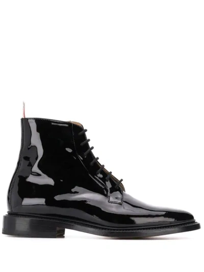 Thom Browne Blucher Patent Leather Boots In Black