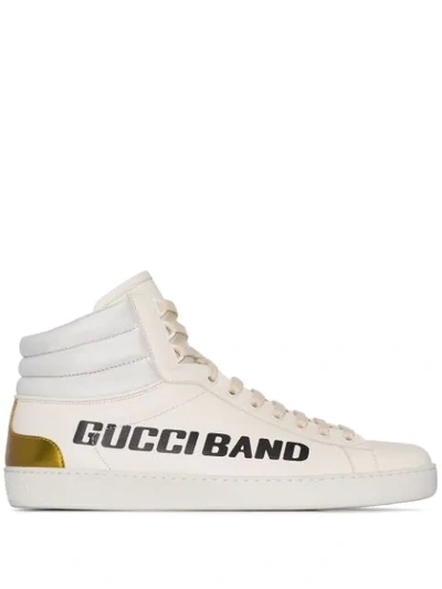 Gucci Neutrals White And Gold New Ace High Top Sneakers