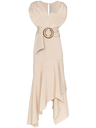 Silvia Tcherassi Protea Asymmetric Belted Wrap Dress In Neutrals