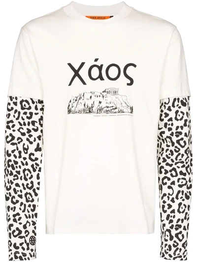 Vyner Articles Skater Leopard Print Sleeve T-shirt In White