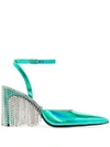 Area Teal 90 Crystal Chandelier Leather Pumps In Green