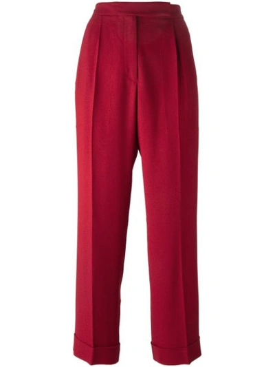 Marco De Vincenzo Cropped Front Pleat Trousers In Red