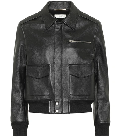 Saint Laurent Cropped Leather Jacket In Black