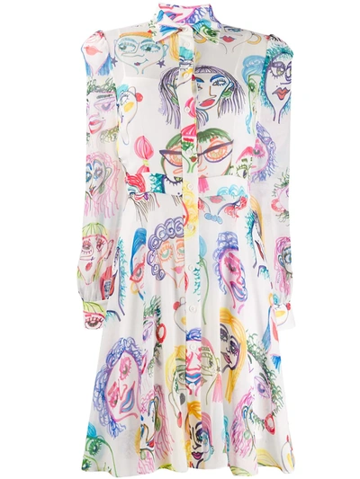 Moschino Portrait Doodle Print Dress In White