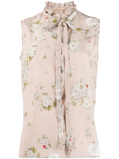 N°21 Floral Sleeveless Blouse In Neutrals