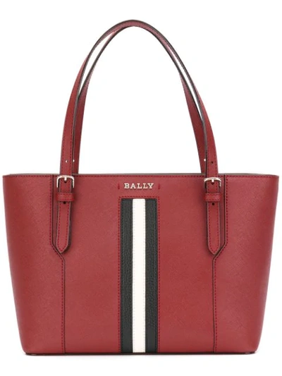 Bally Stripe Detail Tote In Red