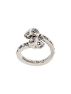 Alexander Mcqueen Twin Skull Embellished Ring In Metallic