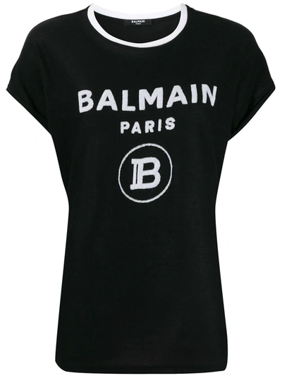 Balmain Contrast Logo Short-sleeved T-shirt In Black