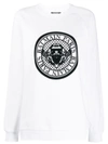 Balmain Logo Print Crew Neck Sweatshirt In White