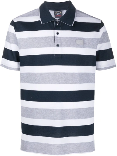 Paul & Shark Embroidered Logo Striped Polo Shirt In Grey