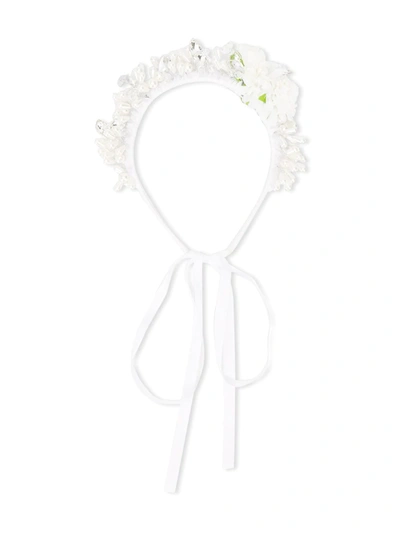 Monnalisa Kids' Floral Embroidered Hairband In White