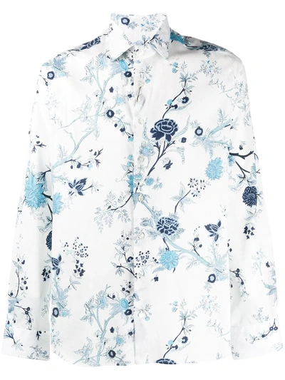 Etro Long Sleeve Floral Print Shirt In White