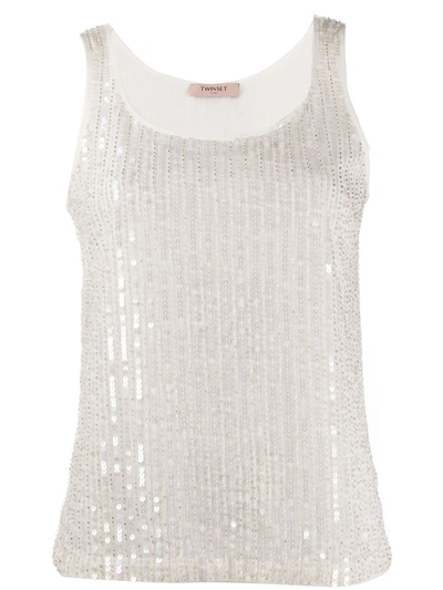 Twinset Sequinned Tank Top In White